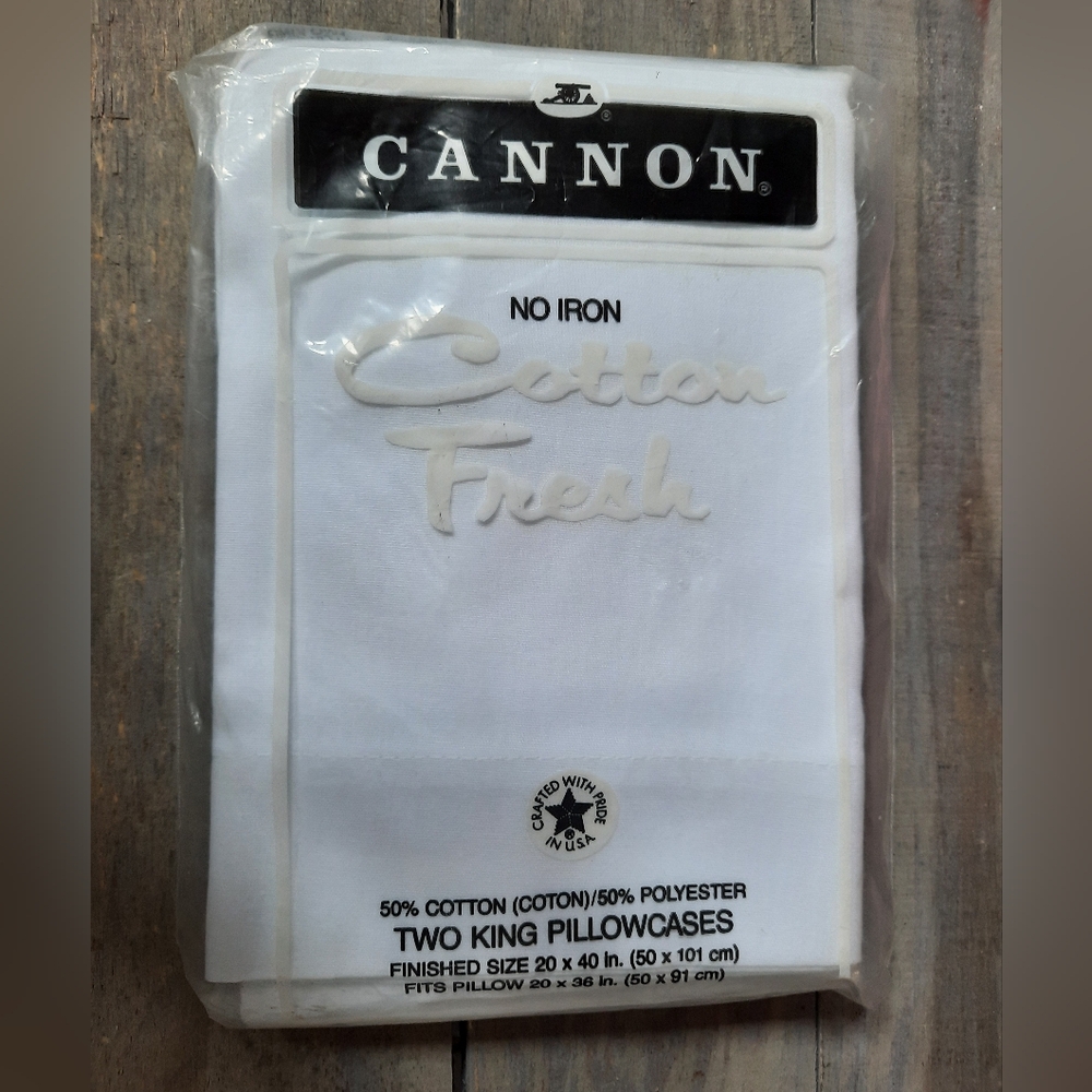 Vintage CANNON No Iron Cotton Fresh King Pillowcases Crisp White NEW